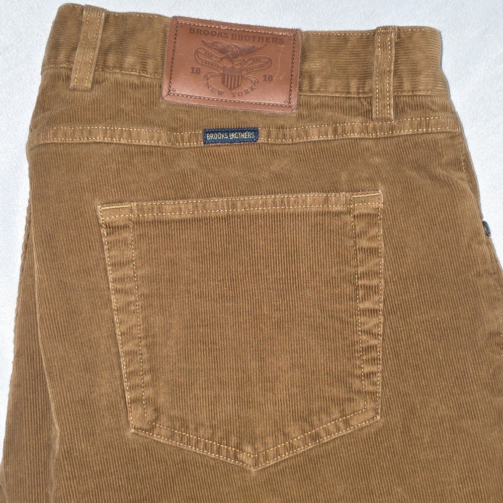 Brooks Brothers Men Corduroy Pants Camel Tan Stretch 5-Pocket Straight Leg 37X29